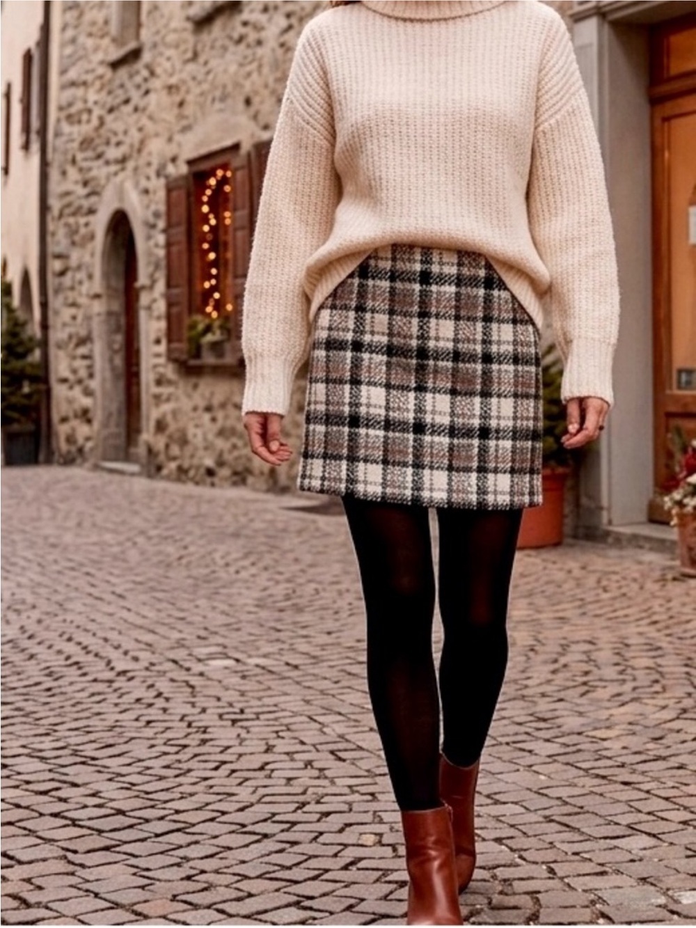 Festive Plaid Bouclé Mini Skirt by Autres Filles